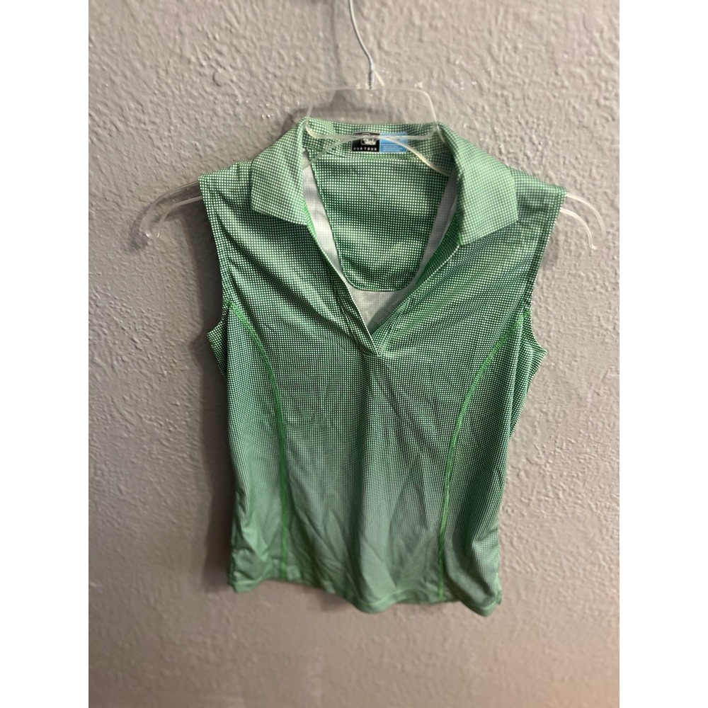 PGA Tour Womens Green White Plaid Sleeveless Golf Polo Shirt size XS